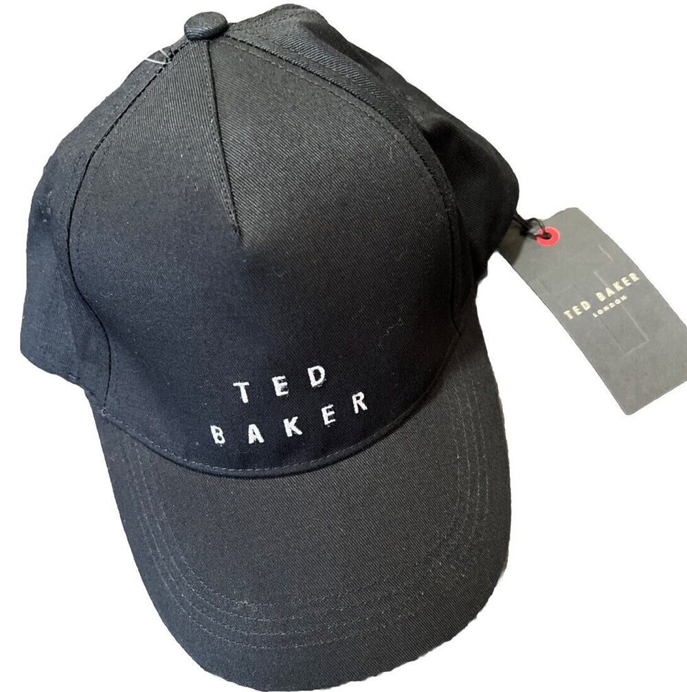 Ted Baker London Baseball Cap Black Cotton Hat Adult S/M Leather Strap NEW